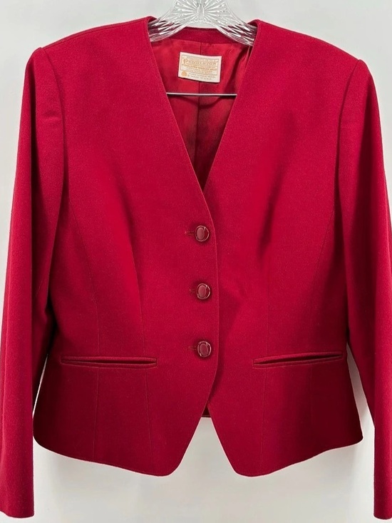 Pendleton Jackets & Blazers - Vintage Pendleton Red Virgin Wool Collarless Blazer Jacket Size 8